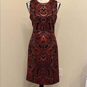 J.McLaughlin Red, Black & Gold Shift Dress